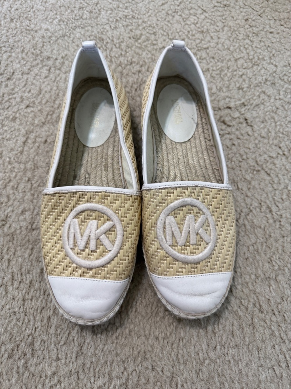 Michael Kors Natural Straw Espadrille Slip-Ons with White Trim
